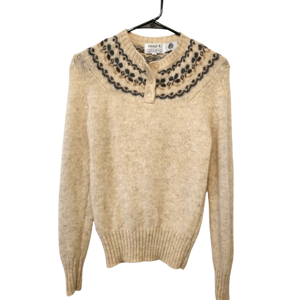 Vintage FILENE'S 100% Shetland Wool Quarter 3 buttoned Beige Sweater